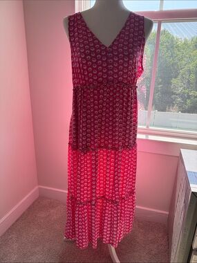 J. Crew Pink Floral Print Tiered Maxi Dress
